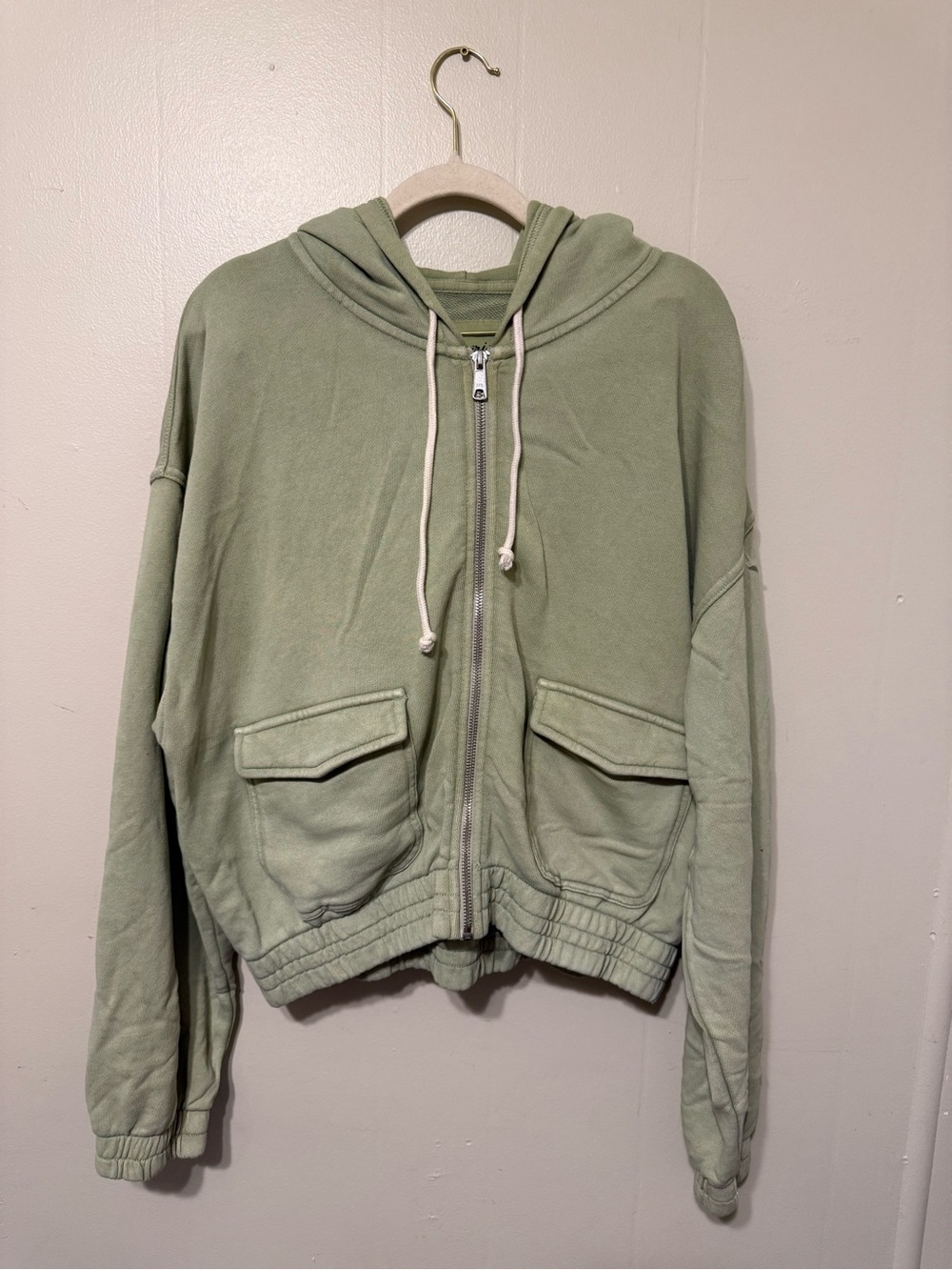 aerie Olive Green Zip Front Hooded Bomber Jacket